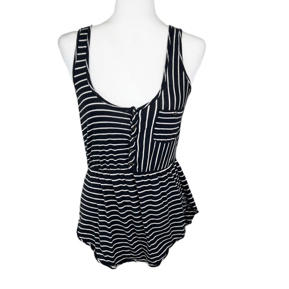 Billabong Tank Top Women Medium Black Striped Scoop Neck Racerback Peplum Casual